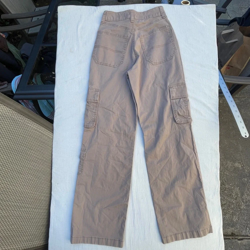 Hollister Pants Women 23R 000R Ultra High-Rise Baggy Wide Leg Khaki Cargo Pants